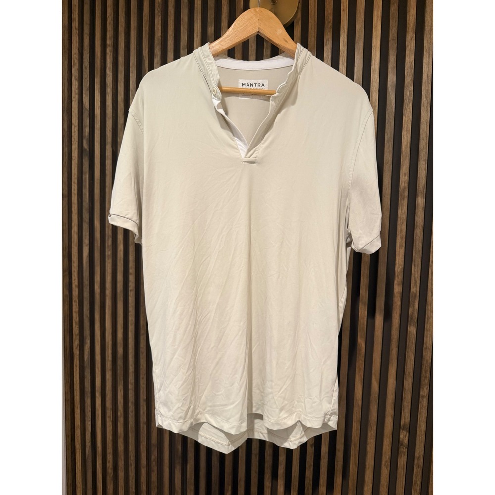 Mantra Mens Beige Short Sleeve Collar T-Shirt‎ Casual Top